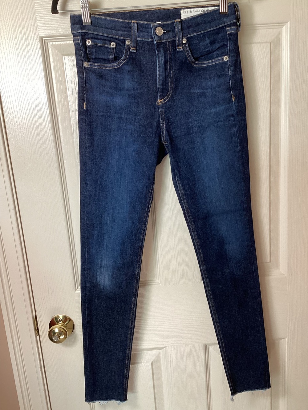 Rag & Bone 10 Inch Ankle Skinny Dark Blue Jeans with Raw Hems - Size 25